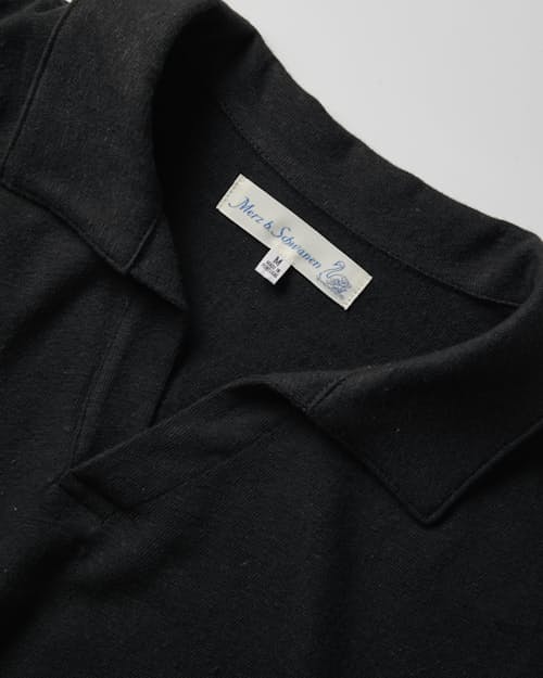 laydown detail image of Linen Cotton Johnny Collar Polo Shirt