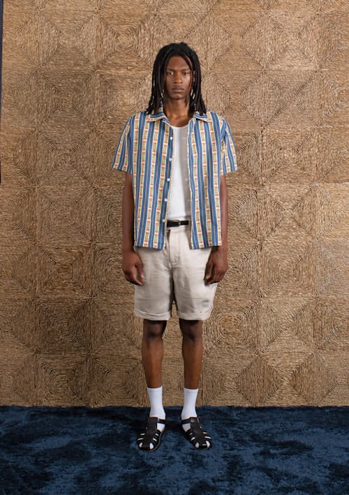 on model image of Busey Floral Short Sleeve Shirt