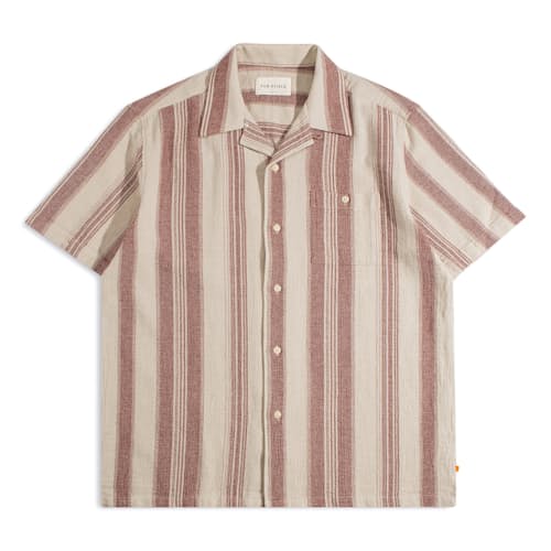 laydown image of Selleck Slub Stripe Short Sleeve Shirt