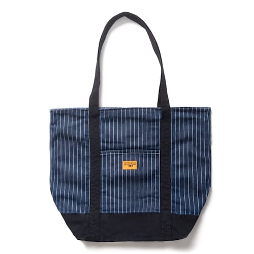 laydown image of Pinstripe Denim Tote