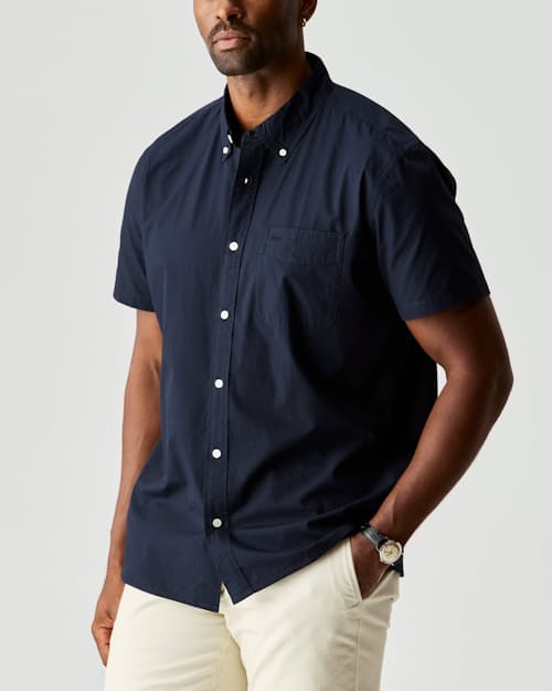 on model image of Poplin Draftsman Short Sleeve Shirt