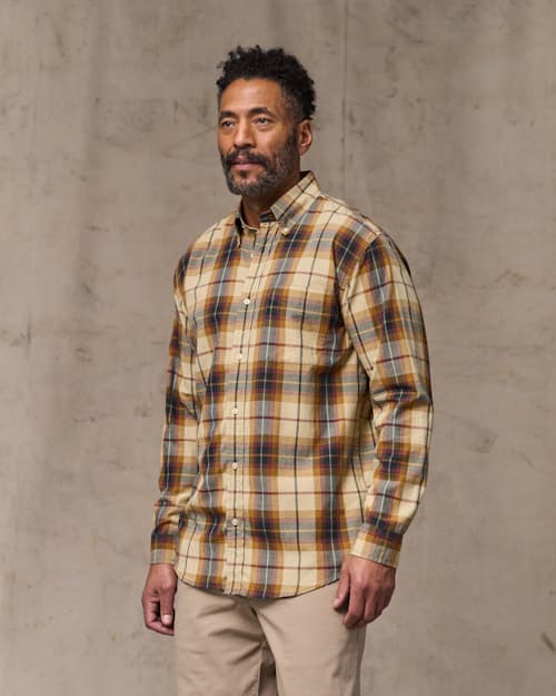 on model image of Long Sleeve Madras Shirt