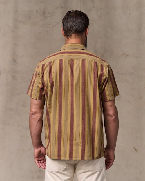 on model image of Short Sleeve Chambray Camp Shirt