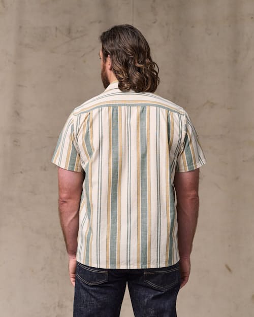 on model image of Short Sleeve Chambray Camp Shirt