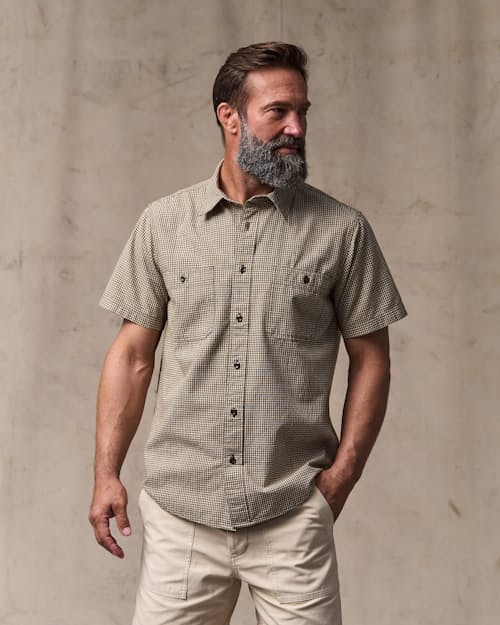 on model image of Short Sleeve Chambray Shirt