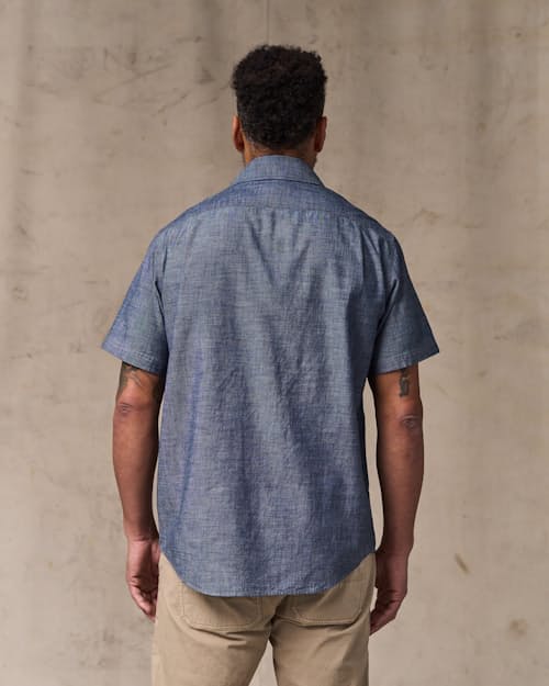 on model image of Short Sleeve Chambray Shirt