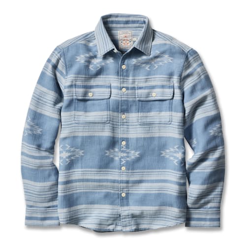 laydown image of Doug Good Feather Indigo Canyon Overshirt