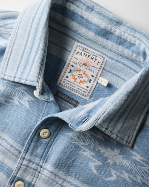 laydown detail image of Doug Good Feather Indigo Canyon Overshirt
