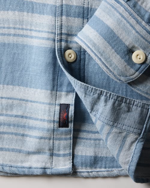 laydown detail image of Doug Good Feather Indigo Canyon Overshirt