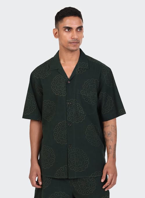 on model image of Ronen Camp Collar Short Sleeve Shirt