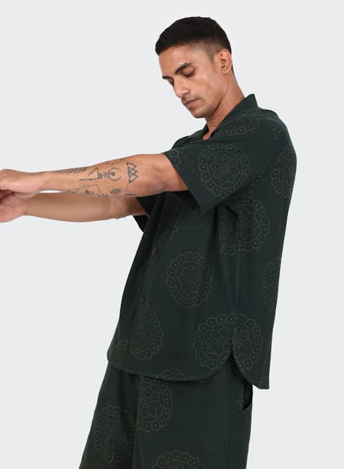 on model image of Ronen Camp Collar Short Sleeve Shirt