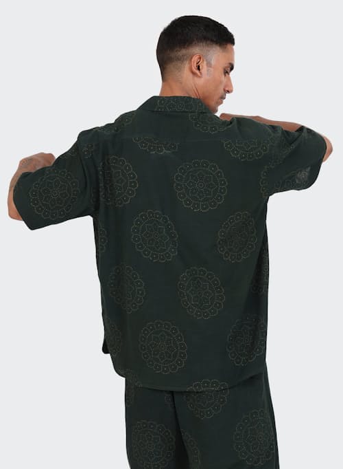 on model image of Ronen Camp Collar Short Sleeve Shirt