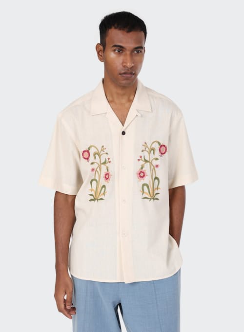 on model image of Ronen Camp Collar Short Sleeve Shirt