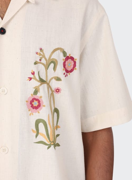 on model image of Ronen Camp Collar Short Sleeve Shirt