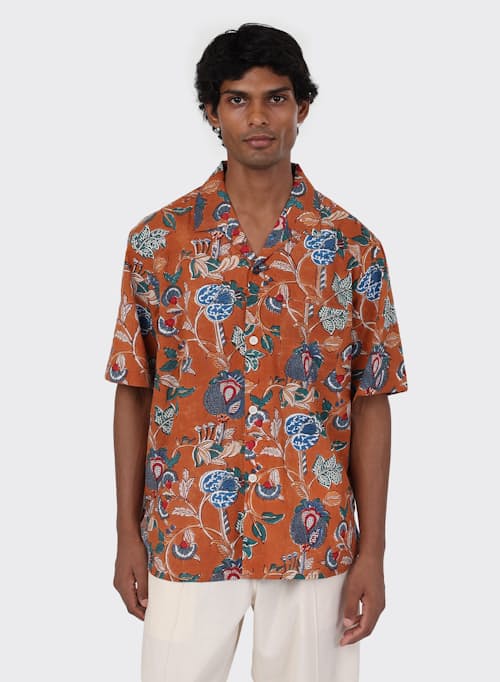 on model image of Ronen Camp Collar Short Sleeve Shirt