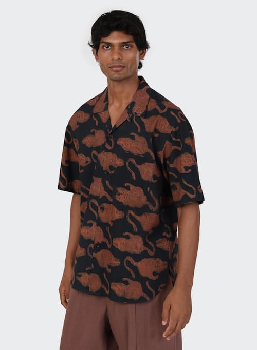 on model image of Ronen Camp Collar Short Sleeve Shirt