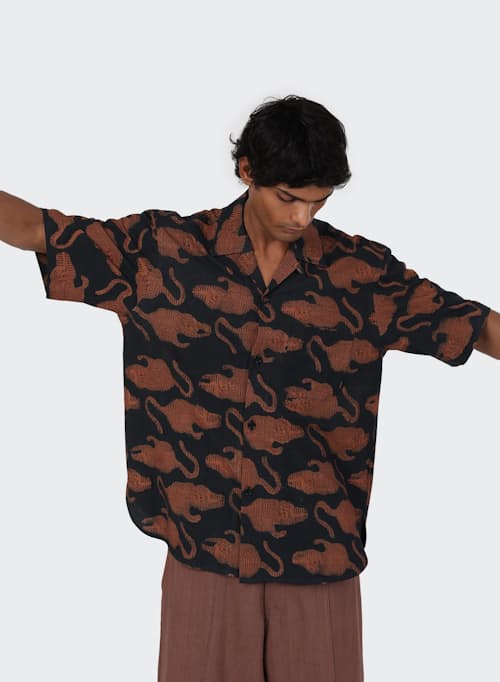 on model image of Ronen Camp Collar Short Sleeve Shirt