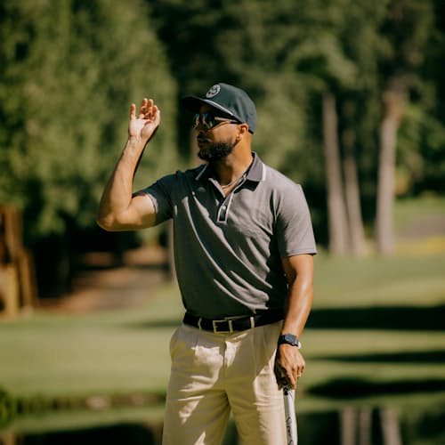 lifestyle image of Hudson Recycled Vintage Jacquard Polo