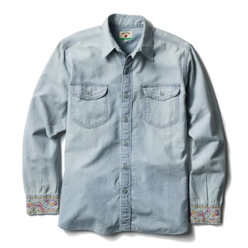 laydown image of Embroidered Chambray Workshirt