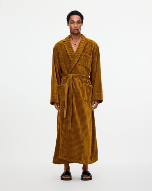 on model image of Santiago Striped Velour Long Robe