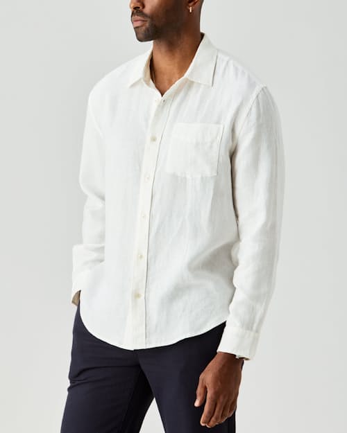 on model image of Isles Linen Shirt