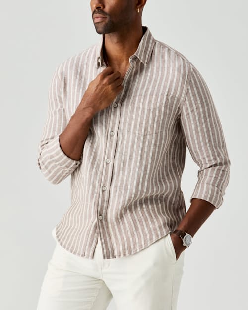 on model image of Isles Linen Shirt