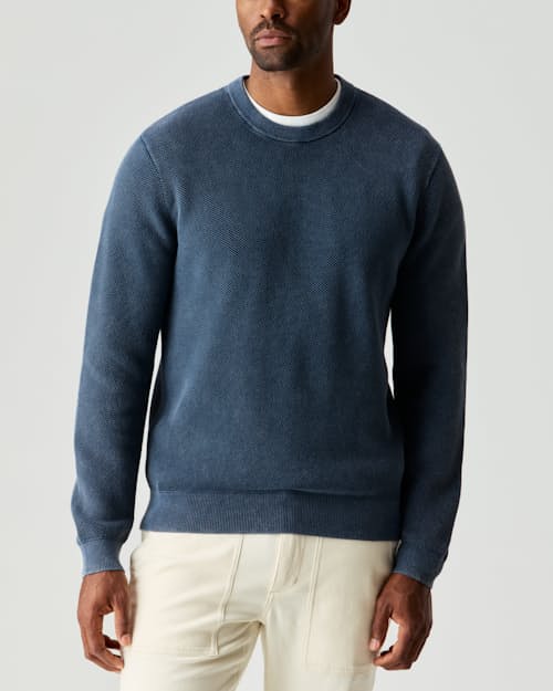 on model image of Garment Dyed Cotton Crewneck Sweater