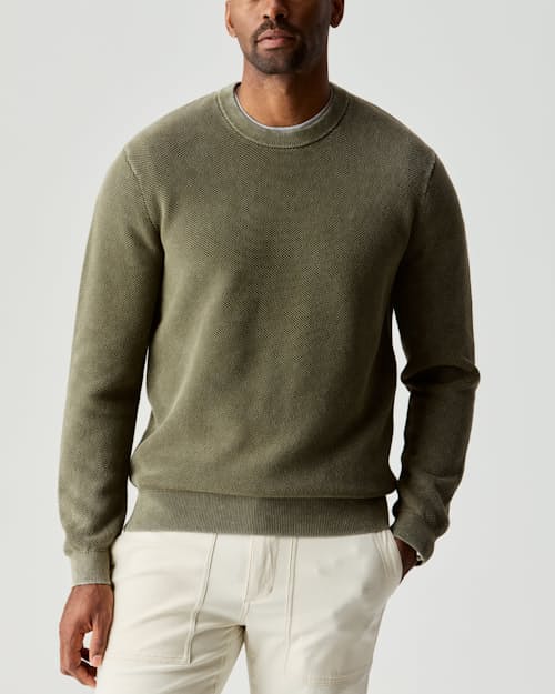 on model image of Garment Dyed Cotton Crewneck Sweater