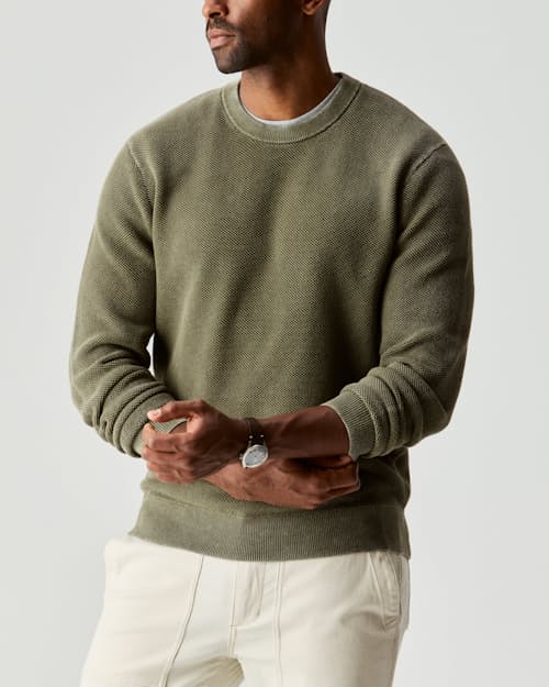 on model image of Garment Dyed Cotton Crewneck Sweater