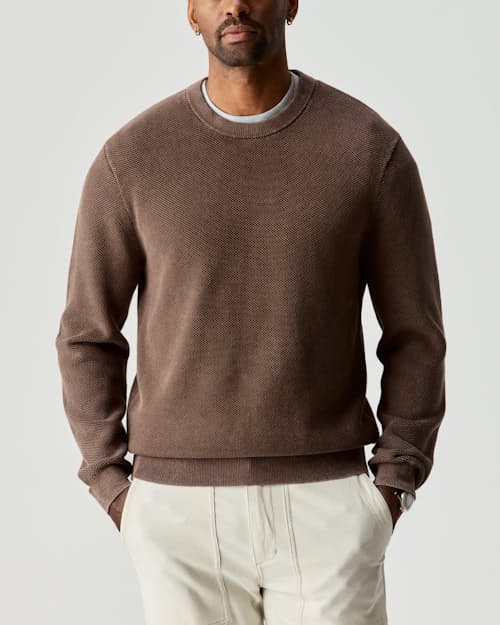 on model image of Garment Dyed Cotton Crewneck Sweater