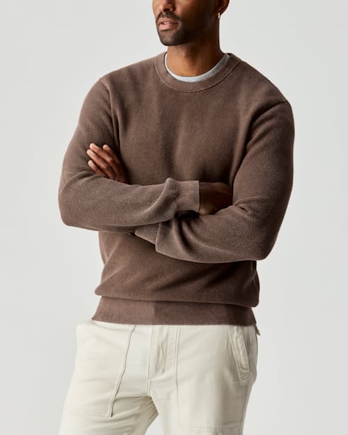 on model image of Garment Dyed Cotton Crewneck Sweater