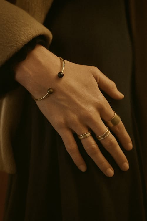 lifestyle image of Women's Solid Gold Thin Bracelet