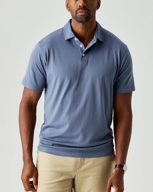 on model image of AloeKnit Polo Shirt