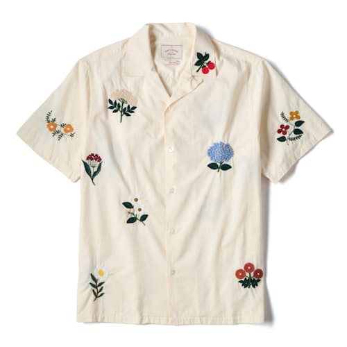 laydown image of Embroidered Camp Collar Shirt