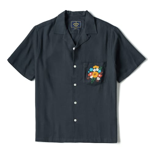 laydown image of Embroidered Camp Collar Shirt