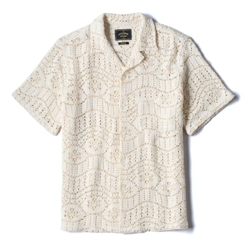 laydown image of Eye Crochet Camp Collar Shirt