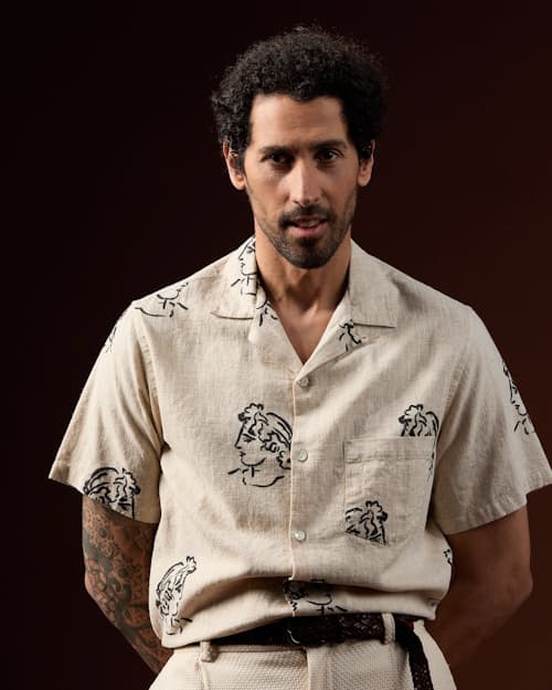 on model image of Print Camp Collar Shirt
