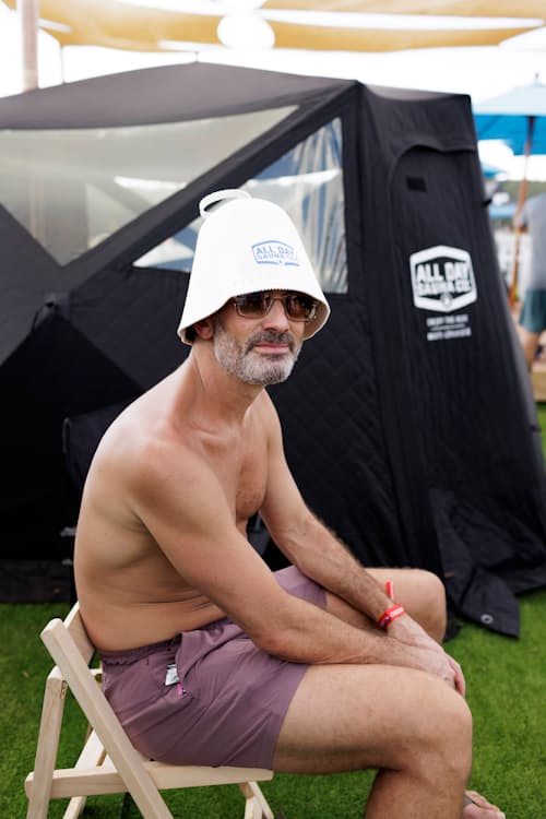 lifestyle image of Australian Wool Sauna Hat
