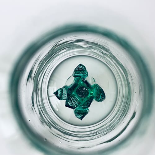laydown detail image of Clear Bottle with Green Agave