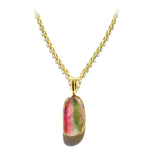 laydown image of Watermelon Tourmaline Slice Necklace