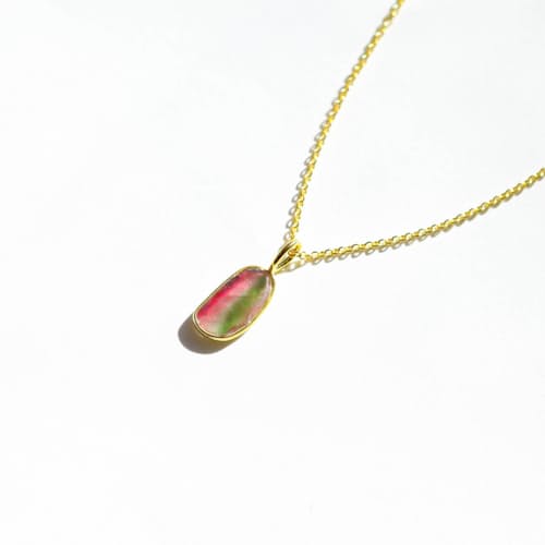 laydown detail image of Watermelon Tourmaline Slice Necklace
