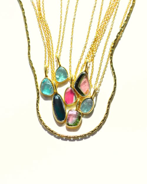 laydown detail image of Watermelon Tourmaline Slice Necklace
