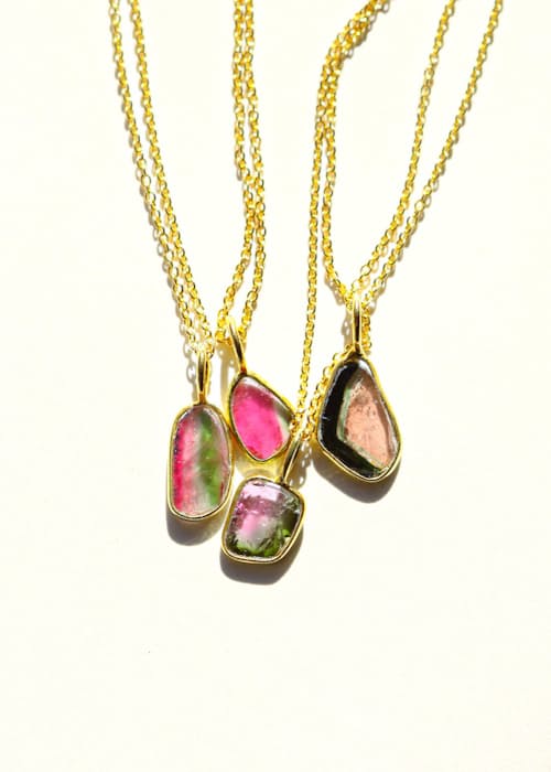 laydown detail image of Watermelon Tourmaline Slice Necklace