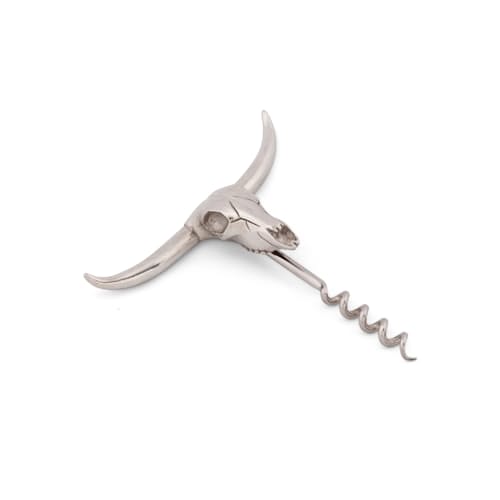 laydown image of Pewter Cow Skull Wine Opener