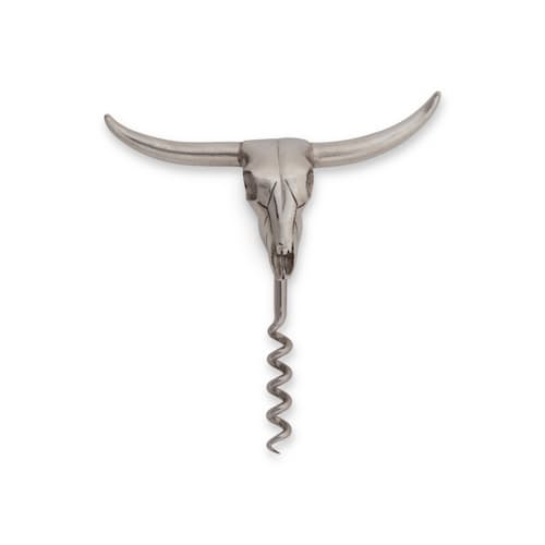 laydown image of Pewter Cow Skull Wine Opener