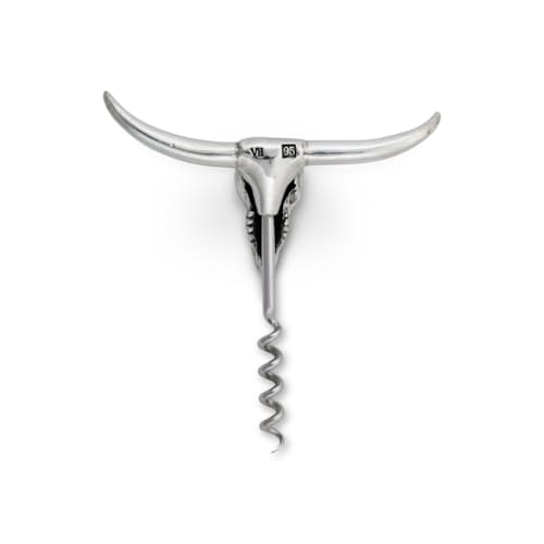 laydown image of Pewter Cow Skull Wine Opener