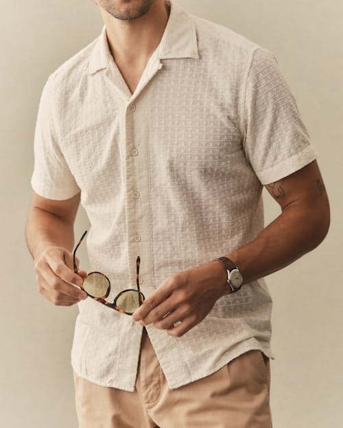on model image of The Davis Short Sleeve Shirt