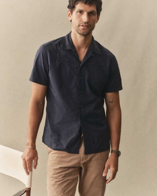 on model image of The Davis Short Sleeve Shirt