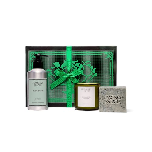 laydown image of Douglas Fir & Peppermint Morning Set