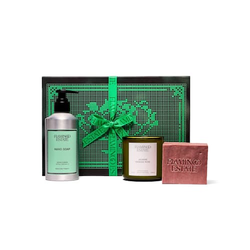 laydown image of Jasmine Damask Rose Bathroom Set